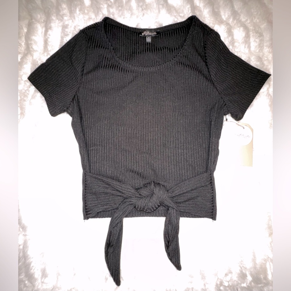 🔥BRAND NEW, W/TAGS!!🔥 High round neck, short sleeve, crop top with bottom tie
